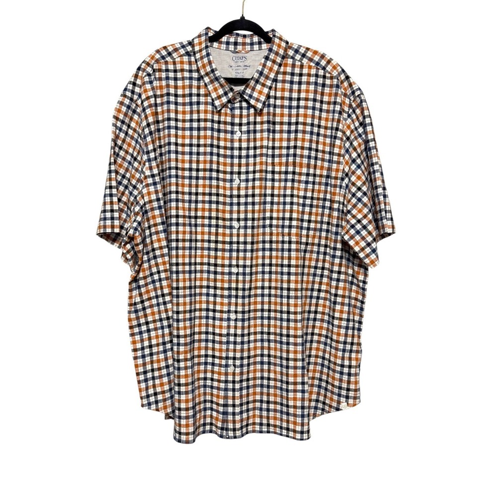 Chaps Vintage‎ Plaid Short Sleeve Button Up Shirt Mens 4XB Heritage Ivy League